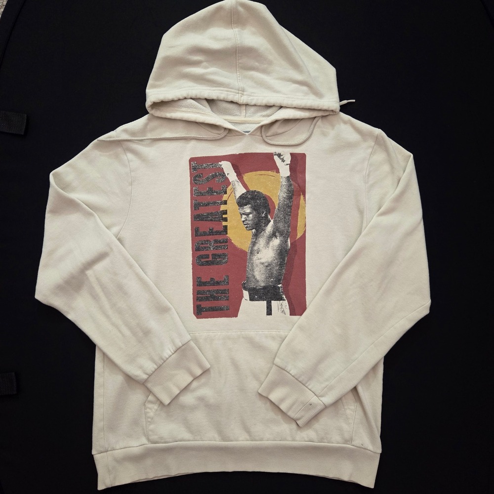 Muhammad Ali‎ The Greatest Graphic Hoodie Mens Sweatshirt Cream Size M